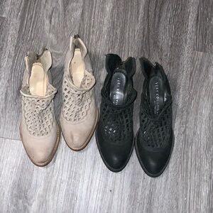 Very Volatile Black and Cream Ankle Booties with Woven Design
